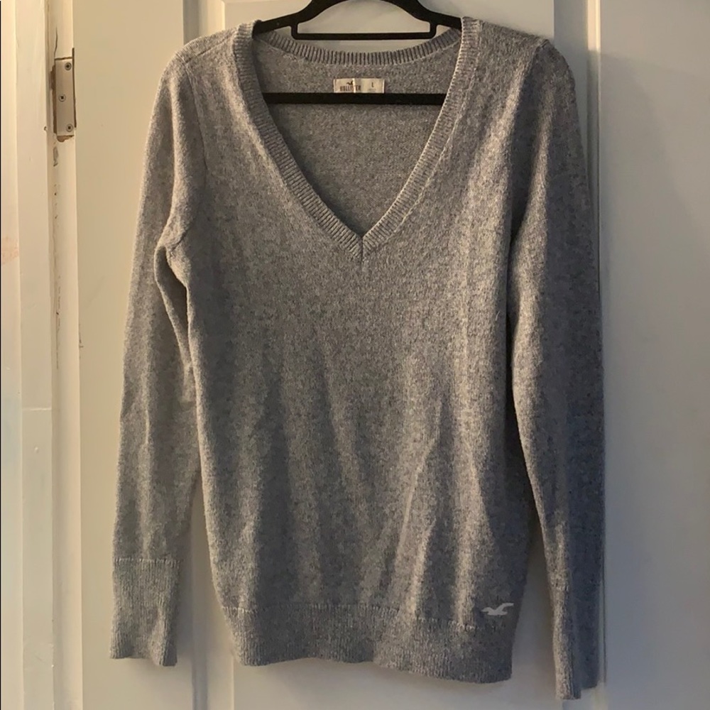Grey Knit V Neck